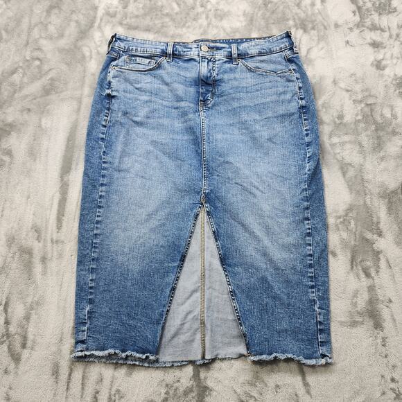 torrid Dresses & Skirts - Torrid Skirt Womens 14 Blue Stretch Denim A-Line Midi Front Slit Raw Hem Casual